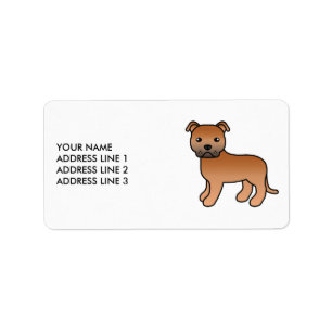 Etiqueta Staffie inglés rojo lindo perro de dibujos animado