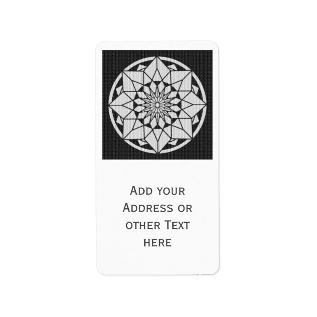 Etiqueta Star Mandala tejiendo blanco y negro (Frente)