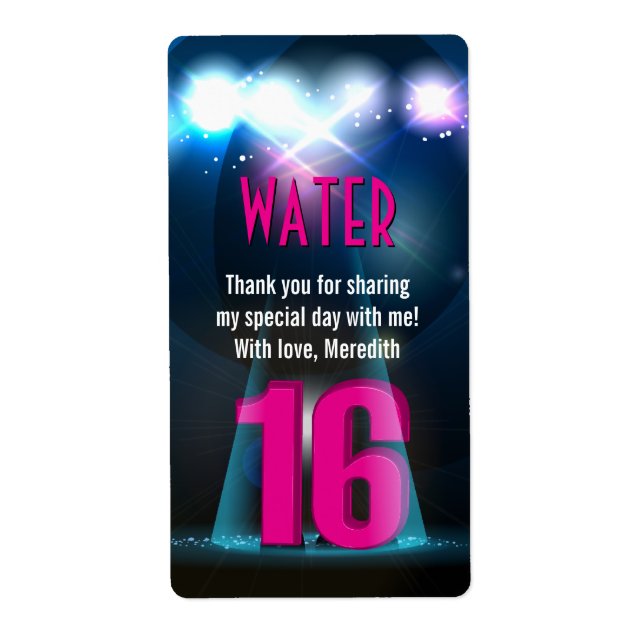 Etiqueta Star Spotlight Pink Sweet 16 Favor (Frente)