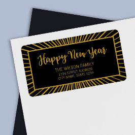 Etiqueta Starburst Script Black Happy New Year Address