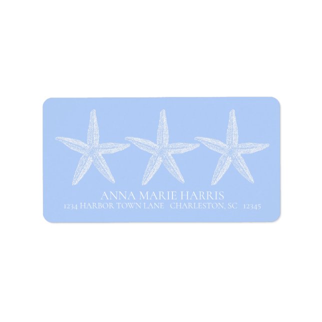 Etiqueta Starfish blanco y azul costero personalizado (Frente)