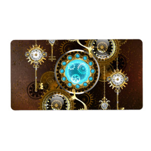 Etiqueta Steampunk Rusty Background with Turquoise Lenses