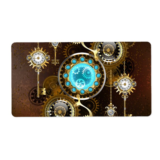 Etiqueta Steampunk Rusty Background with Turquoise Lenses (Frente)