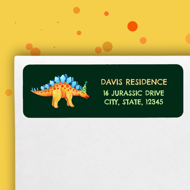 Etiqueta Stegosaurus Dinosaur Boys Nacimiento (Stegosaurus Dinosaur Boys Birthday Watercolor Label)