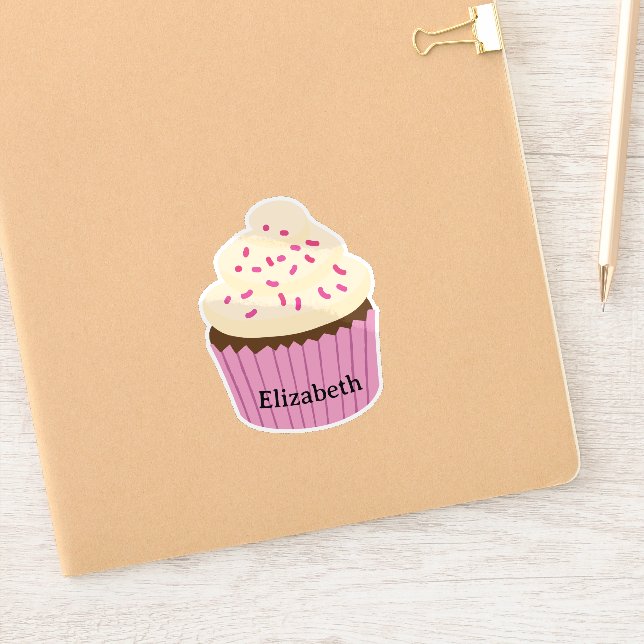 Etiqueta / Sticker de magdalena rosa personalizada (Cuaderno)