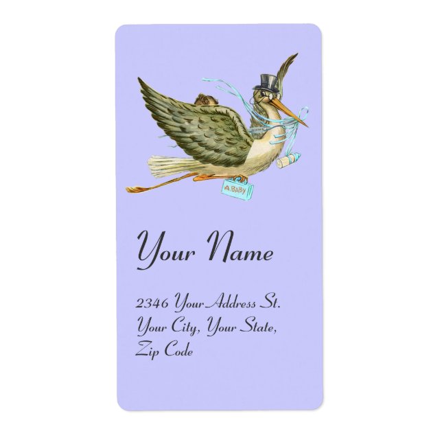 Etiqueta STORK BOY BABY SHOWER , Blue White (Frente)