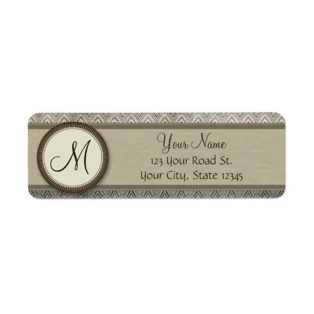 Etiqueta Storm Grey Feather Pattern with Monogram (Frente)