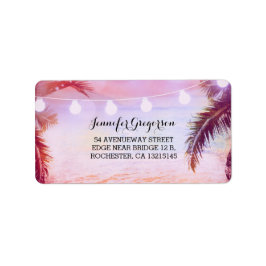 Etiqueta String Lights Sunset Beach Purple Boda