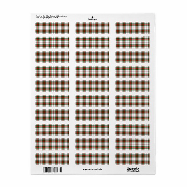 Etiqueta Stuart / Stewart tartan blanco rojo platillo verde (Hoja Entera)