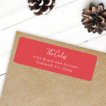 Etiqueta Stylish Christmas | Bright Red Return Address<br><div class="desc">A stylish modern holiday return address label with a handwritten script font for your family name in white with a bright red feature color in a 'scandi' scandinavian design style. The name and address can be easily customized for a personal touch. A classic traditional and minimalist design to stand out...</div>