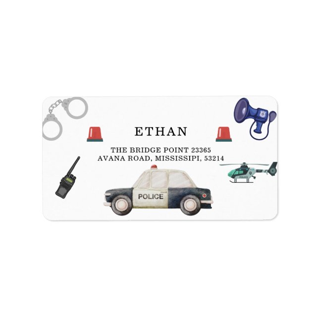 Etiqueta Stylish Police Kids Birthday (Frente)