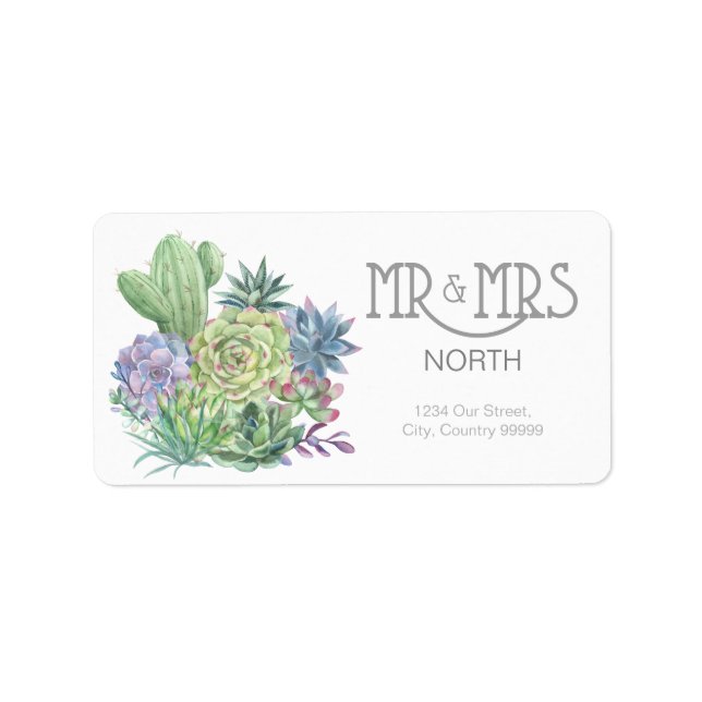 Etiqueta Suculents and Sparkle Boda Mr. & Mrs. ID515 (Frente)