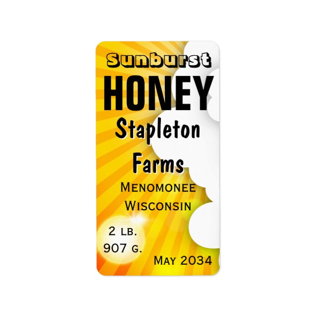 Etiqueta Sunburst and Clouds Honey Jar Labels (Frente)