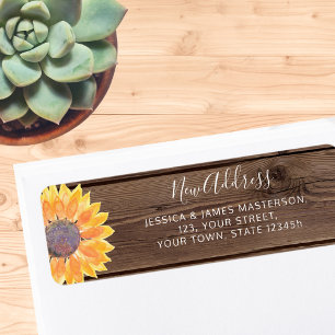 Etiqueta Sunflower Barn Wood Nueva dirección de retorno a c