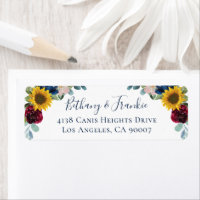 Sunflower Burgundy Red Floral Return Address