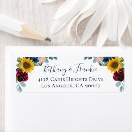 Etiqueta Sunflower Burgundy Red Floral Return Address