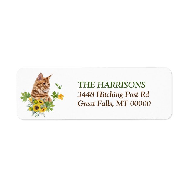 Etiqueta Sunflower Ginger Maine Coon Cat  (Frente)