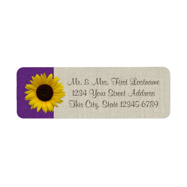 Etiqueta Sunflower y Burlap Purple (Frente)