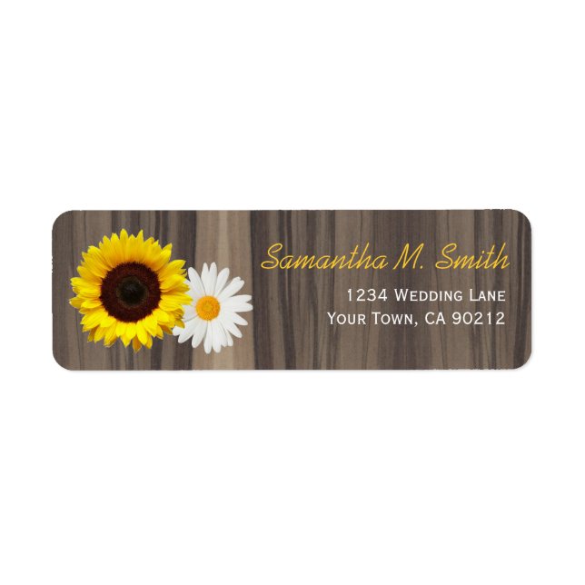 Etiqueta Sunflower y Daisy de Madera Rústica (Frente)