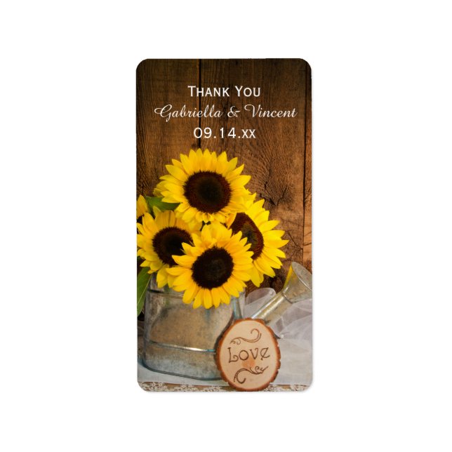 Etiqueta Sunflowers Garden Waters Can Boda Gracias (Frente)