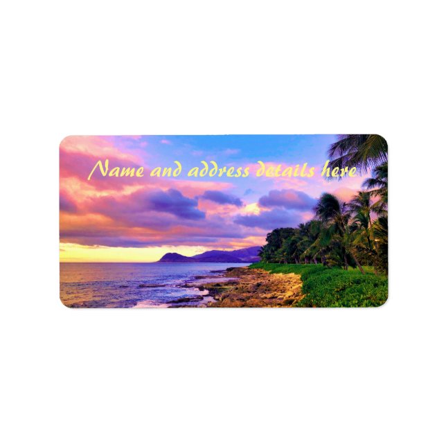 Etiqueta Sunset Tropical Hawaii Seashore (Frente)