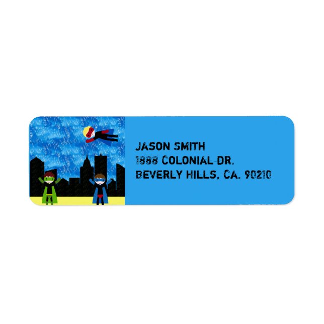 Etiqueta Super Hero Boys Bithday Fiesta (Frente)