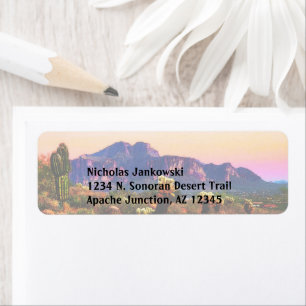 Etiqueta Superstición Paisaje del Desierto de la Montaña Ar