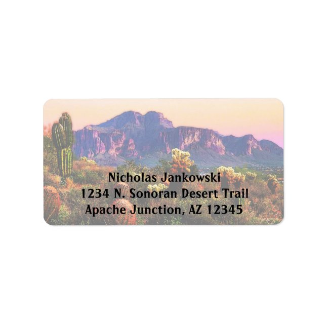 Etiqueta Superstición Paisaje del Desierto de la Montaña Ar (Frente)