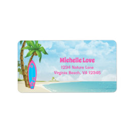 Etiqueta Surfboard y Beach Tropical