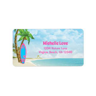 Etiqueta Surfboard y Beach Tropical