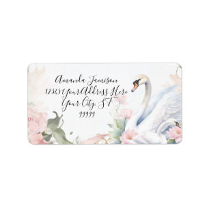 Etiqueta Swan Elegant Floral Pink Ribbon Return Address