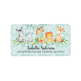 Etiqueta Sweet Safari Animals Dirección de Baby Shower neut