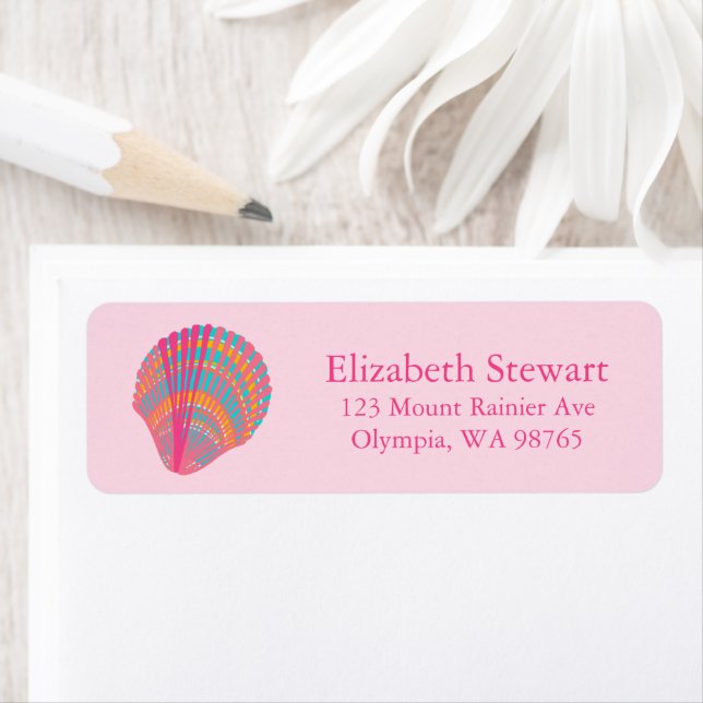 Etiqueta Sweet Seashells Pink Blue PERSONALIZADO Mailing (In situ)