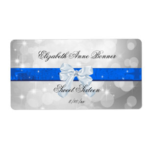 Etiqueta Sweet Sixteen, Plata, Azul, Faux Satén