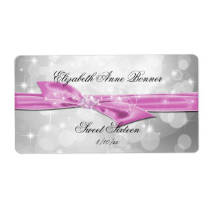 Etiqueta Sweet Sixteen, Plata, Satin Rosa, Personalizado