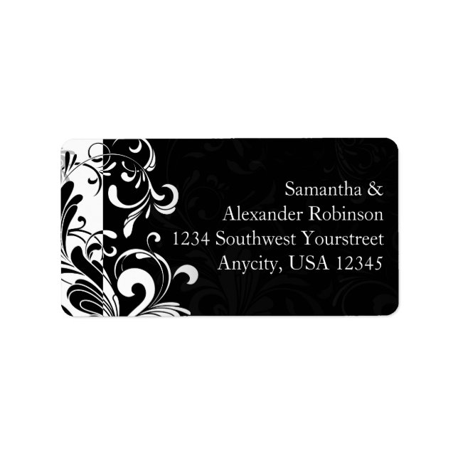 Etiqueta Swirl blanco y negro contemporáneo (Frente)