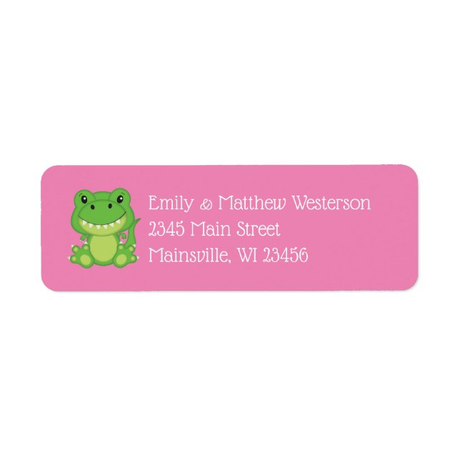Etiqueta T-Rex Dinosaur Baby Shower Pink (Frente)