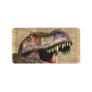 Etiqueta T-rex, tyrannosaurus, arte de la antigüedad del
