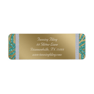 Etiqueta Tanning Salon Purpurina Zebra Oro Verde azulado
