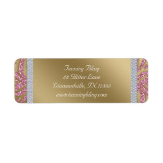 Etiqueta Tanning Salon Purpurina Zebra Rosa Oro