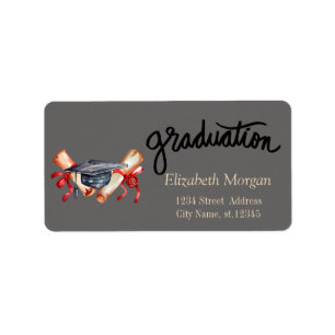 Etiqueta Tapa de graduación de acuarela, diploma