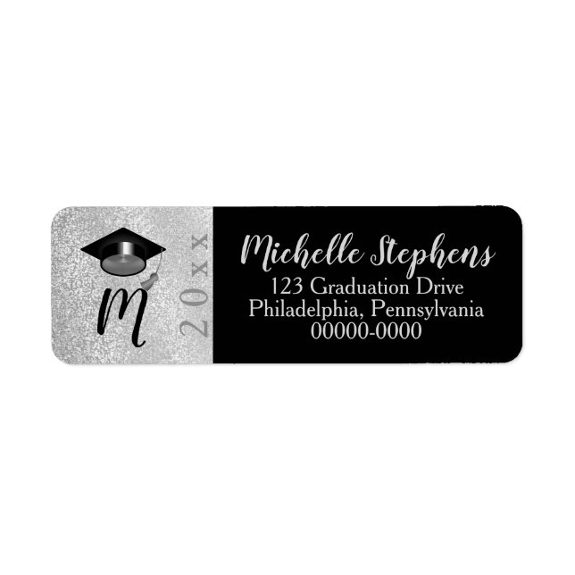 Etiqueta Tapa de graduación de monograma de año con purpuri (Frente)