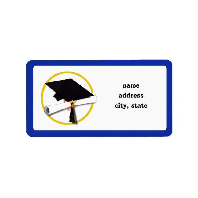Etiqueta Tapón de graduación con Diploma - Fondo azul oscur (Frente)