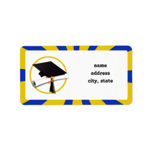 Etiqueta Tapón de graduación con Diploma - Oro y Azul