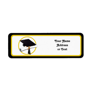 Etiqueta Tapón de graduación con diploma y círculo de oro