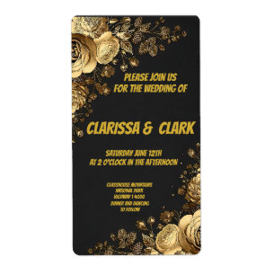 Etiqueta Tarjeta de boda decorada con flores doradas en un 