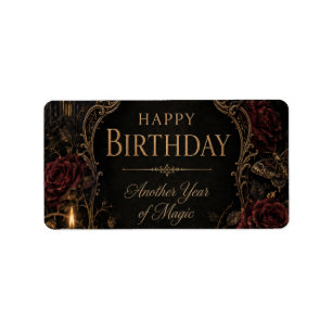 Etiqueta Tarjeta de cumpleaños gótica, floral oscura, marip