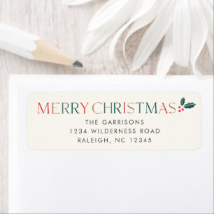 Etiqueta Tarjeta de Navidad Colorida con Dirección de Retor