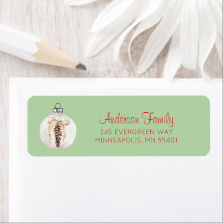 Etiqueta Tarjeta de Navidad con Adorno de Acuarela y Piña