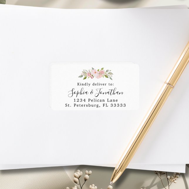 Etiqueta Tarjeta de respuesta de boda con rosas rosadas ele (Elegant Pink Roses Mailing Label for Wedding RSVP Envelope)